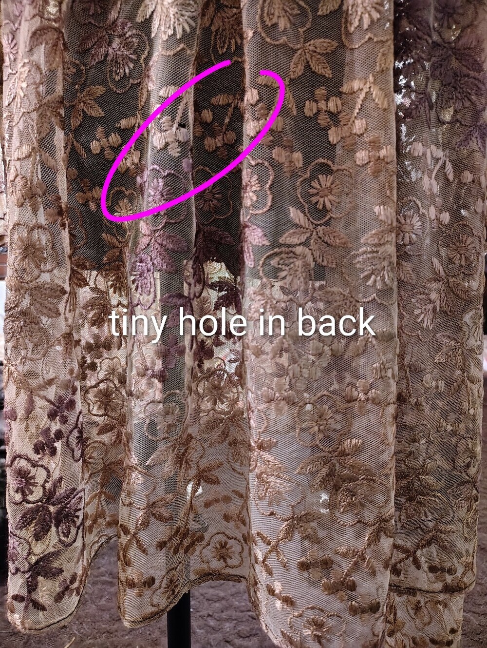 Wednesday's Child Mauve Gold Embroidery Floral Lace Dress Large Boho Vintage - Picture 13 of 16